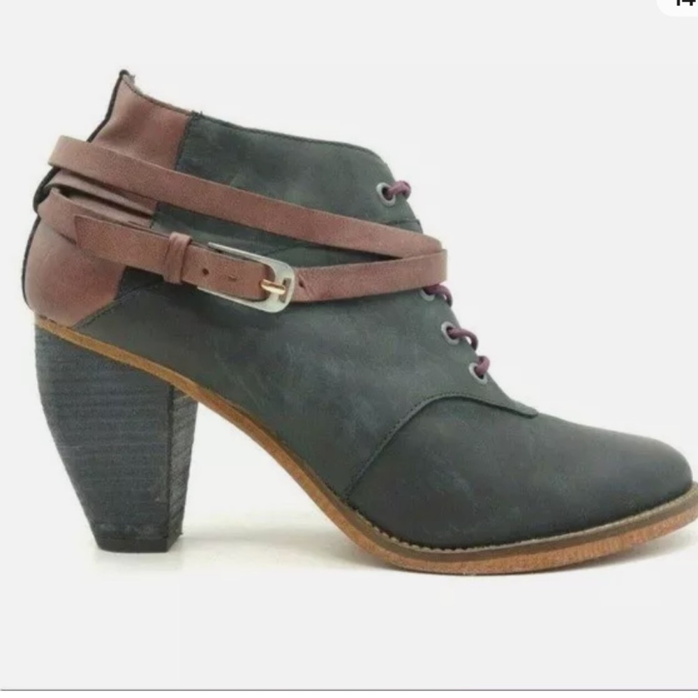 J Shoes Anthropologie Black Ankle Wrap Around Carson Mauve Leather‎ Boots 8.5